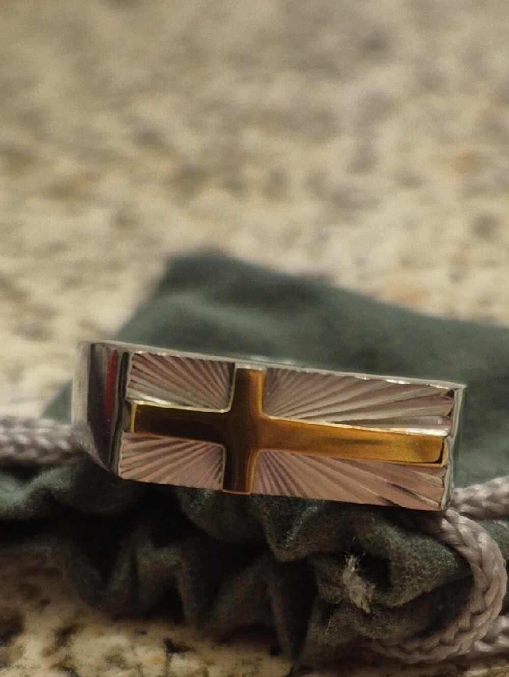 Timeless Men's Two-Tone Cross Accent Signet Stainless Steel Ring Gold Silver